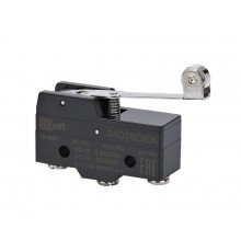 Миниатюрный конц. вык. 1НО1НЗ шарнирного длиннорычажного типа с металлическим роликом  34028DEK  DEKraft