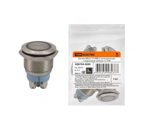 Кнопка EB2Q-1910NE/G металлическая с подсветкой зеленая 1з   SQ0704-0085  TDM