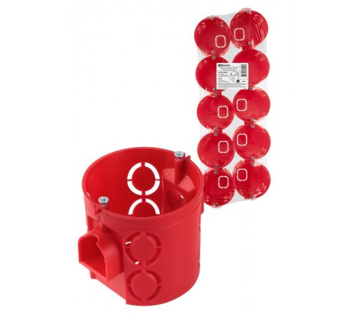 Коробка установочная СП D68х62мм, углубленная, саморезы, стык. узлы, красная, IP20, (10 шт)  SQ1402-2906  TDM