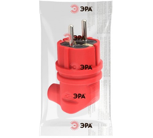 V9-RED-IP44 ЭРА Вилка каучуковая с/з 90град с кольцом 16A IP44 красная  Б0044549  ЭРА