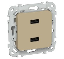 FLITE Розетка USB A+A 2,1А РЮ-2-ФлХ хаки  FI-U21-D31-K59  IEK