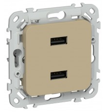 FLITE Розетка USB A+A 2,1А РЮ-2-ФлХ хаки  FI-U21-D31-K59  IEK