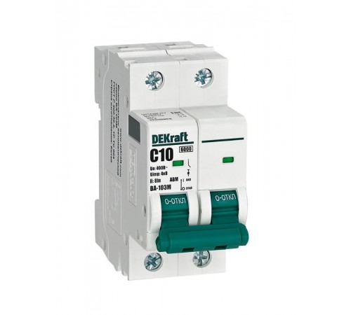 Выключатель автоматический без теплозащиты двухполюсный ВА-103М2P 10А характеристика C 6кА  12510DEK  Dekraft