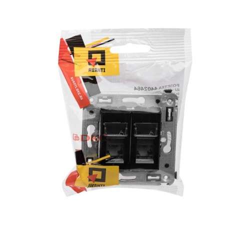 Розетка RJ-45 в стену, 5e двойная, Avanti, "Черный квадрат"  4402464  DKC