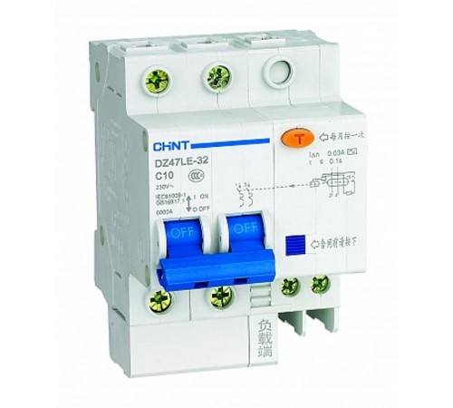 Выключатель автоматический дифференциального тока DZ47LE-32 2P 20A 100mA тип AC х-ка С  199683  CHINT