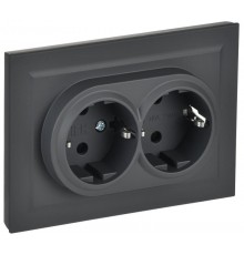 BRITE Розетка 2-ая с заземлением со шторками 16А в сборе РСш12-3-БрГ графит  BR-R24-16-K53-F  IEK