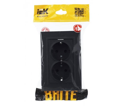 BRITE Розетка 2-ая с заземлением со шторками 16А в сборе РСш12-3-БрГ графит  BR-R24-16-K53-F  IEK