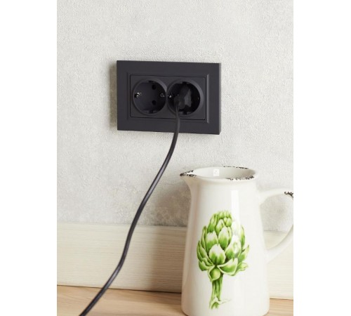 BRITE Розетка 2-ая с заземлением со шторками 16А в сборе РСш12-3-БрГ графит  BR-R24-16-K53-F  IEK