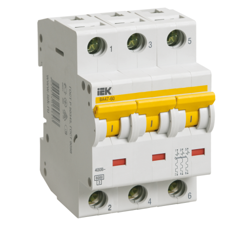 Выключатель автоматический трехполюсный ВА47-60 25А D 6кА  MVA41-3-025-D  IEK