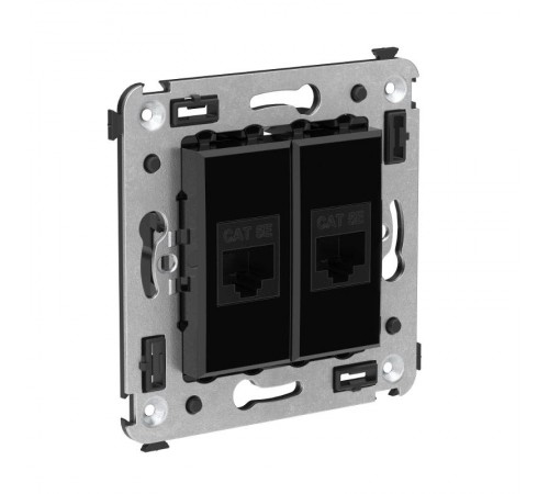 Компьютерная розетка RJ-45 без шторки в стену, кат.5е двойная, "Avanti", "Черный квадрат"  4402664  DKC