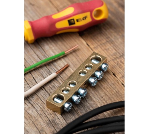 Шина PEN "ноль-земля" (8х12мм) 6 отверстий латунь крепеж по центру EKF PROxima  sn0-125-6-c  EKF