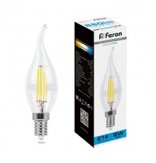 Лампа светодиодная, (9W) 230V E14 6400K прозрачная, LB-74  38235  FERON