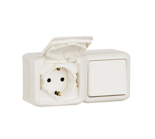 Quteo Белый Блок Выключатель 1-клавишный +розетка с заземлением со шторками IP44  782318  Legrand