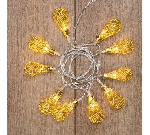 Гирлянда светодиодная Восточные фонарики 10 LED ЖЕЛТЫЕ 1,5 метра, прозрачный ПВХ, питание 2xАА  303-071  NEON-NIGHT