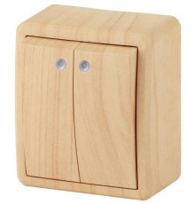 Выключатель 2-клавишный с подсветкой 11-1205-11 , 10АХ-250В, ОУ, Эксперт, Сосна (16) Б0020668  ЭРА