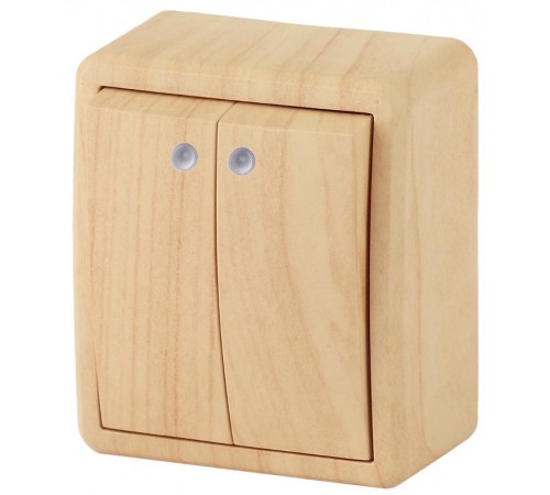 Выключатель 2-клавишный с подсветкой 11-1205-11 , 10АХ-250В, ОУ, Эксперт, Сосна (16) Б0020668  ЭРА