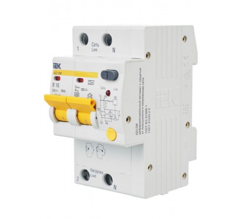 Выключатель автоматический дифференциального тока АД12М 2п 16А B 30мА тип A (3 мод)  MAD12-2-016-B-030  IEK