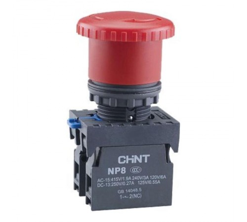 Кнопка управления "Грибок" 40мм с фиксацией NP8-11ZS/1 красная 1НО+1НЗ IP65 (R)  667129  CHINT