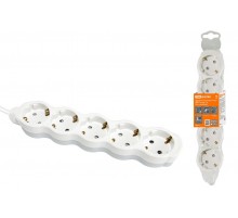 Удлинитель бытовой "Люкс" УЛ05 5 гнезд, 5м, с/з, с з/ш, ПВС 3х1мм2 16А/250В бело-серый  SQ1303-0240  TDM
