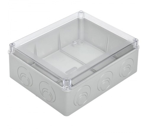 Коробка распределительная КМ41275 для о/п 240х195х90 мм IP44 (RAL7035, прозр. кр., кабельные вводы 5 шт)  UKO10-240-195-090-K51-44  IEK