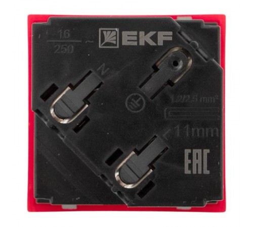 Розетка 45х45 с зазем. 45 градусов, быстрозажимные клеммы, красная E2MR16-028-70-45-SLEKF