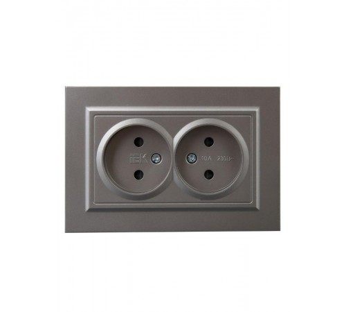 BRITE Розетка 2-ая без заземления со шторками 10А в сборе РСш12-2-БрС сталь  BR-R23-10-K46-F  IEK