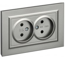 BRITE Розетка 2-ая без заземления со шторками 10А в сборе РСш12-2-БрС сталь  BR-R23-10-K46-F  IEK