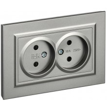 BRITE Розетка 2-ая без заземления со шторками 10А в сборе РСш12-2-БрС сталь  BR-R23-10-K46-F  IEK
