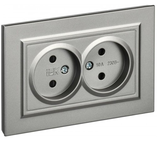 BRITE Розетка 2-ая без заземления со шторками 10А в сборе РСш12-2-БрС сталь  BR-R23-10-K46-F  IEK