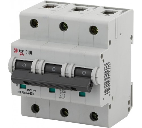 Выключатель автоматический трехполюсный NO-902-291 ВА47-100 3Р 100А 10кА кривая D (4/40/1000) Pro  Б0048881  ЭРА