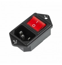 Выключатель клавишный 250 V 16 А (4с) ON-OFF красный с подсветкой и штекером C14 3PIN  36-2282  REXANT