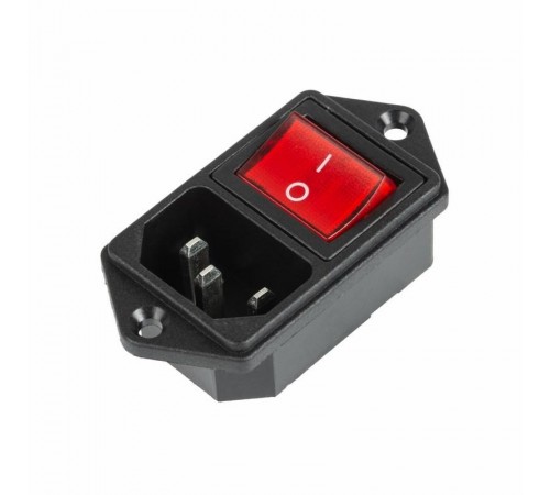 Выключатель клавишный 250 V 16 А (4с) ON-OFF красный с подсветкой и штекером C14 3PIN  36-2282  REXANT