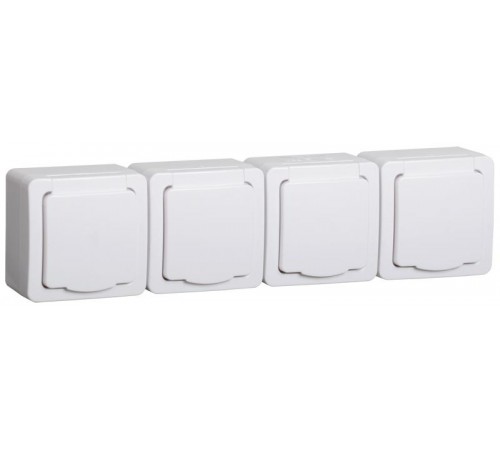 ГЕРМЕС PLUS белый Розетка 4-местная О/У с/з с крышкой РСб24-3-ГПБб IP54  ERMP42-K01-16-54-EC  IEK
