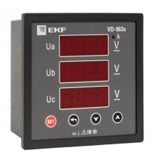 Вольтметр VD-963s цифровой на панель 96x96 (квадратный вырез) трехфазный в коротком корпусе PROxima  VD-963s  EKF