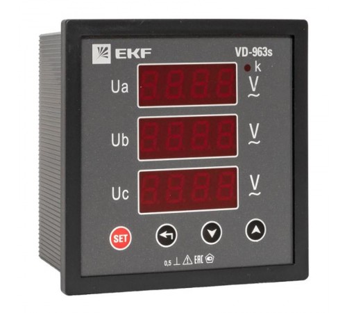 Вольтметр VD-963s цифровой на панель 96x96 (квадратный вырез) трехфазный в коротком корпусе PROxima  VD-963s  EKF