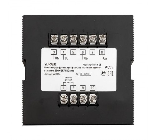 Вольтметр VD-963s цифровой на панель 96x96 (квадратный вырез) трехфазный в коротком корпусе PROxima  VD-963s  EKF