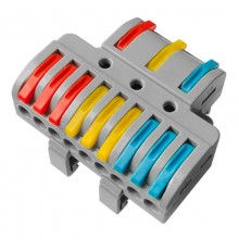 Клемма СМК 3х3D 3 полюса на DIN-рейку (0,08-4 мм) (1 ввод, 3 вывода на полюс) серая (15 шт/уп)  07-5284  REXANT