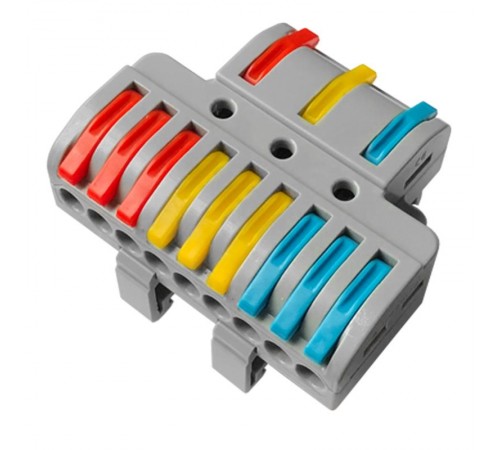 Клемма СМК 3х3D 3 полюса на DIN-рейку (0,08-4 мм) (1 ввод, 3 вывода на полюс) серая (15 шт/уп)  07-5284  REXANT