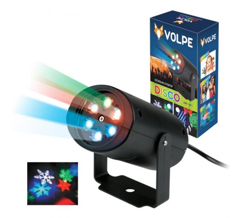 Светильник светодиодный лазерный проектор "Снежинки" RGB, кабель с вилкой, 220В ULI-Q306 4W/RGB BLACK SNOWFLAKE UL-00001187  Volpe