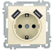 BOLERO кремовый Розетка с/з со шторкой 16А USBх2 2,1А РЮш10-1-Б IEK  ERB14-K33-16-U2  IEK