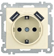 BOLERO кремовый Розетка с/з со шторкой 16А USBх2 2,1А РЮш10-1-Б IEK  ERB14-K33-16-U2  IEK