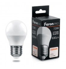 Лампа светодиодная .PRO LB-1407 Шарик E27 7.5W 2700K OSRAM LED  38074  Feron