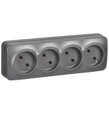 GLORY Розетка 4-местная без з/к/ш о/у 10А РС24-2-ХСм сталь матовый  ERH40-K46M-10  IEK