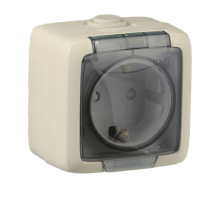 Розетка открытой установки, одноместная, с заземляющим контактом, брызгозащищенная, цвет слоновая кость  РА16-211-01  HEGEL