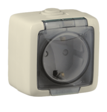 Розетка открытой установки, одноместная, с заземляющим контактом, брызгозащищенная, цвет слоновая кость  РА16-211-01  HEGEL