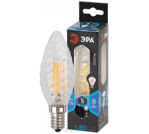 Лампа светодиодная F-LED BTW-5W-840-E14 Лампы СВЕТОДИОДНЫЕ F-LED ЭРА (филамент, свеча витая, 5Вт, нейтр, E14)  Б0027936  ЭРА