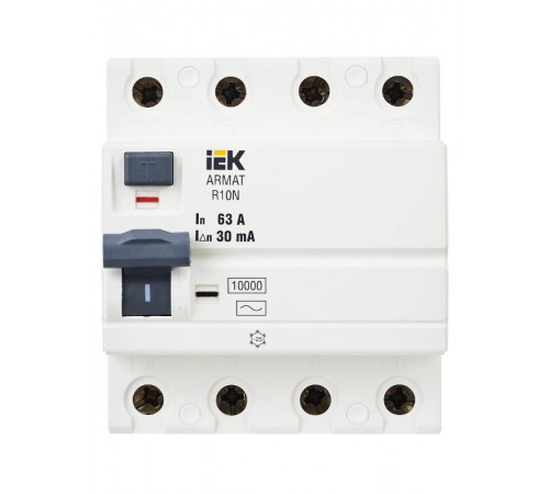Выключатель дифференциальный (УЗО) R10N 4P 63А 30мА тип AC ARMAT  AR-R10N-4-063C030  IEK