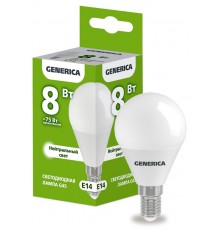 Лампа светодиодная G45 шар 8Вт 230В 4000К E14   LL-G45-08-230-40-E14-G  GENERICA