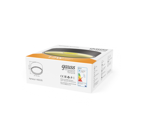 Светильник  Overhead накл цил 12W 770lm 3000K 170-240V IP20 140*50мм белый LED 1/30  HD026  Gauss