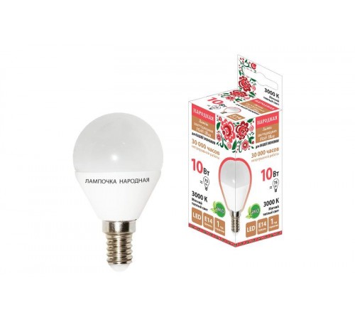 Лампа светодиодная FG45-10 Вт-230 В-3000 К-E14 Народная  SQ0340-1604  TDM